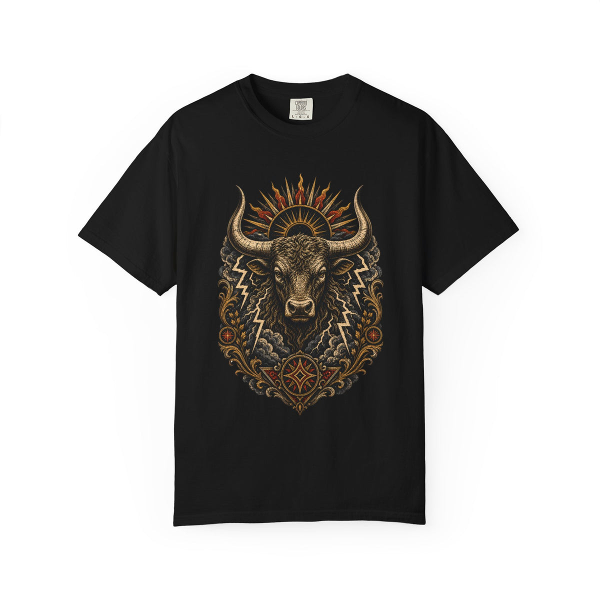 Woodcut Thunder Bull T-Shirt Graphic