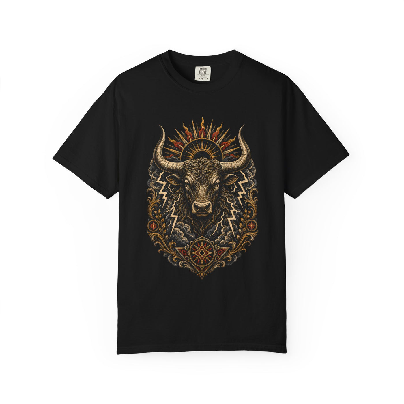 Woodcut Thunder Bull T-Shirt Graphic