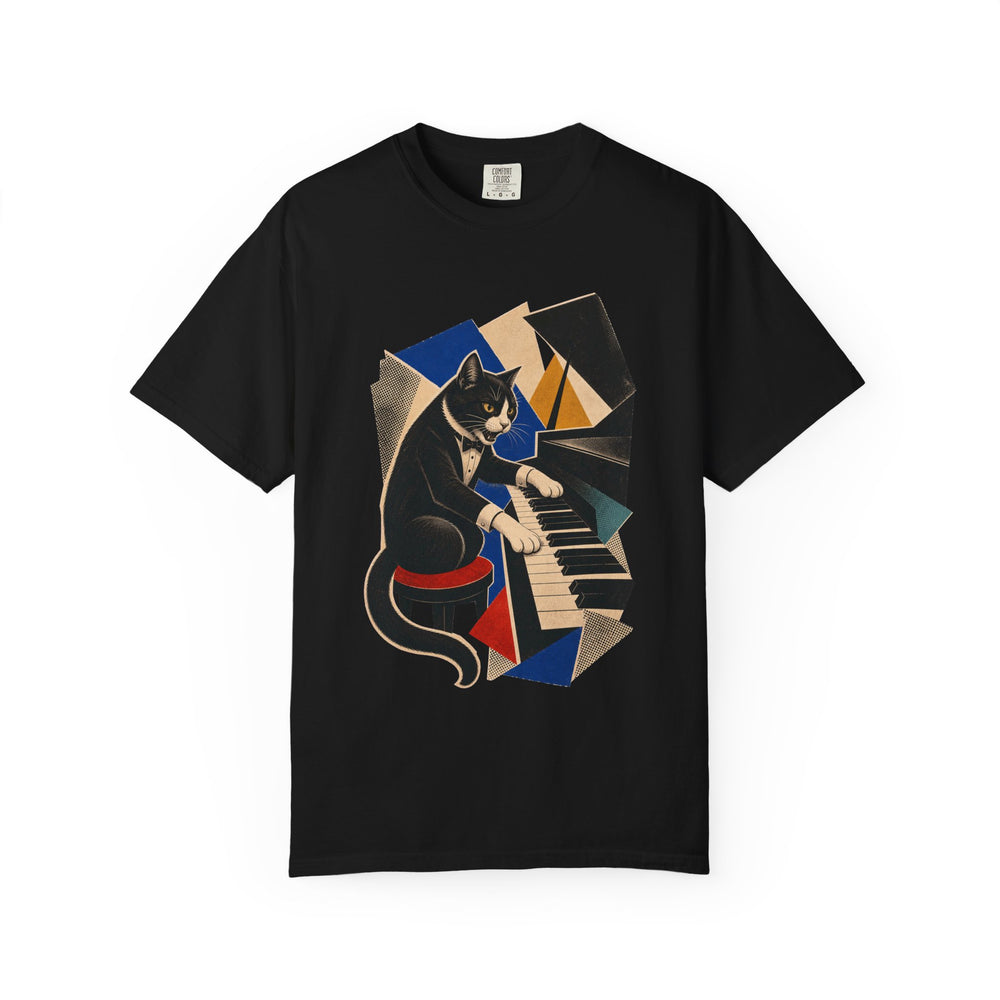 Tuxedo Grand Piano graphic on a Black tee