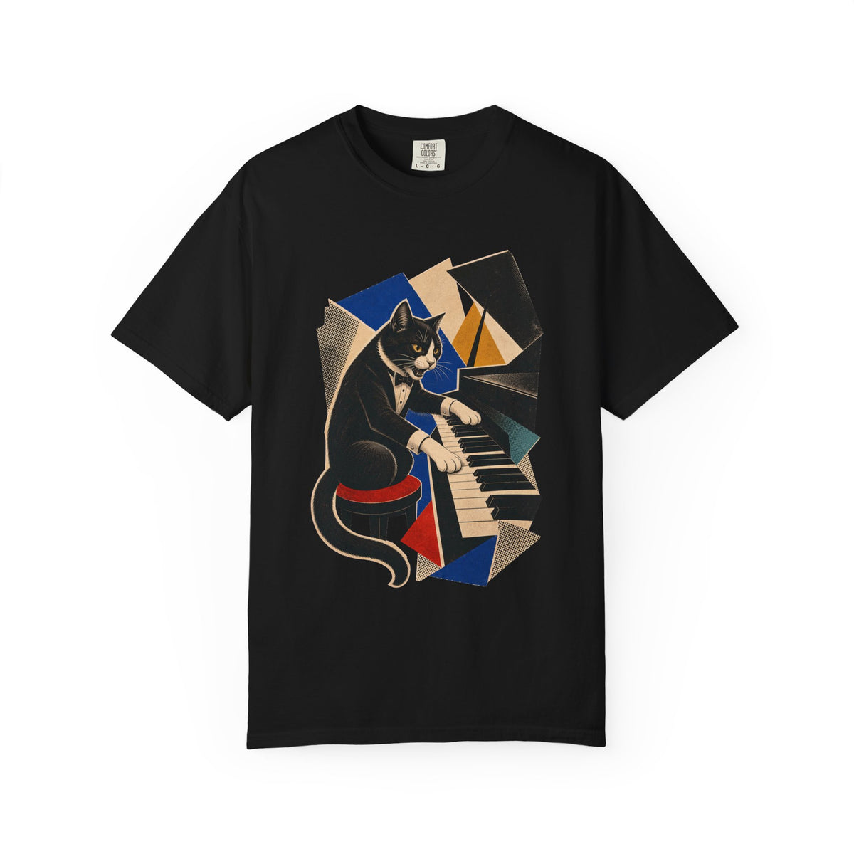 Tuxedo Cat Grand Piano Hard-Bop Collage Graphic Tee
