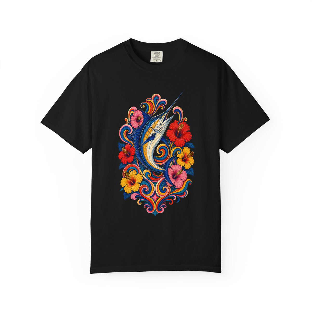 Psychedelic Hibiscus Swordfish Graphic Tee