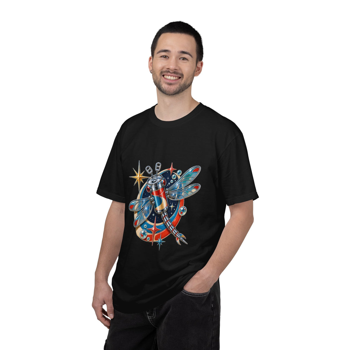 Retro-Futurist Soda Can Dragonfly T-Shirt Graphic