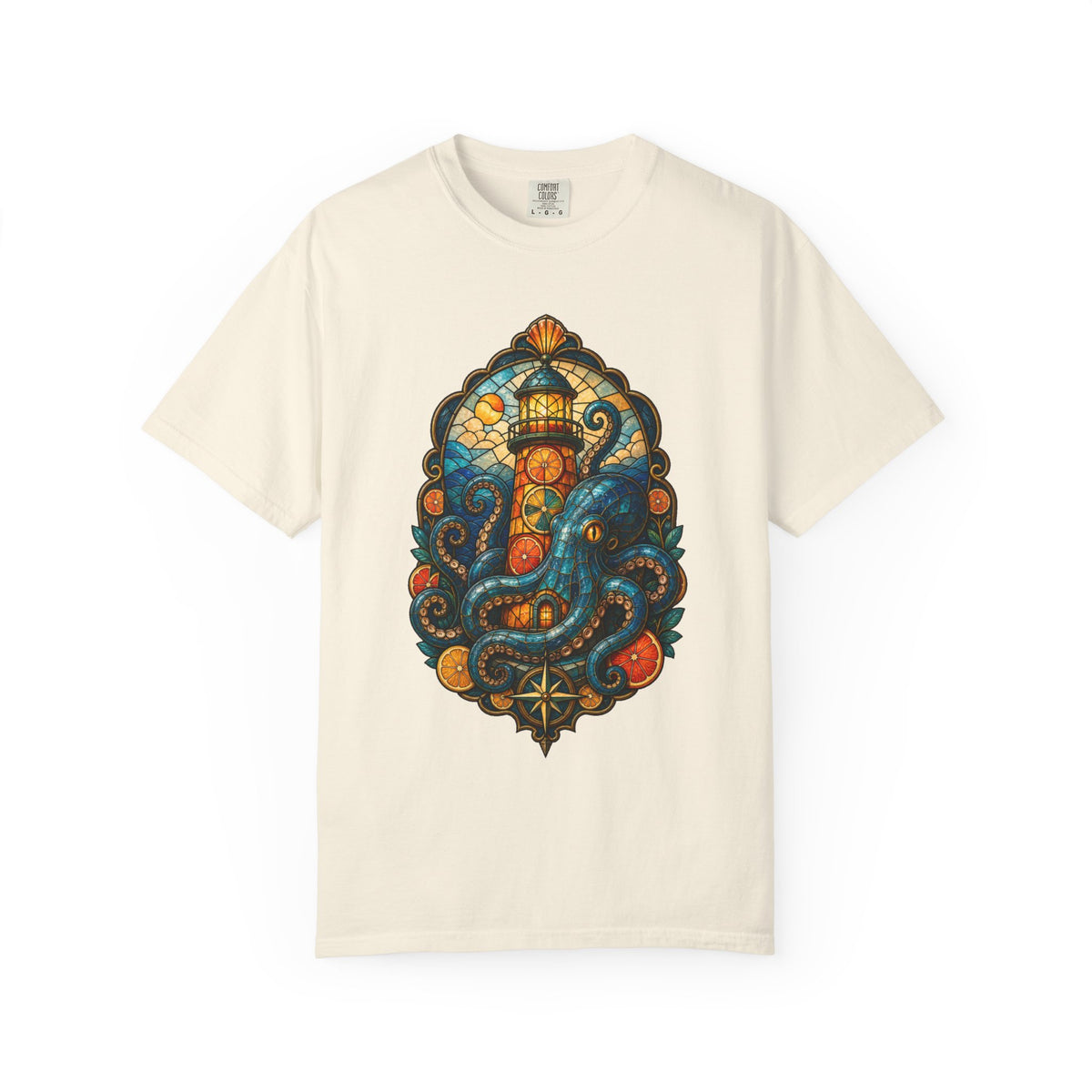 Stained Glass Citrus Lighthouse Octopus T-Shirt Graphic