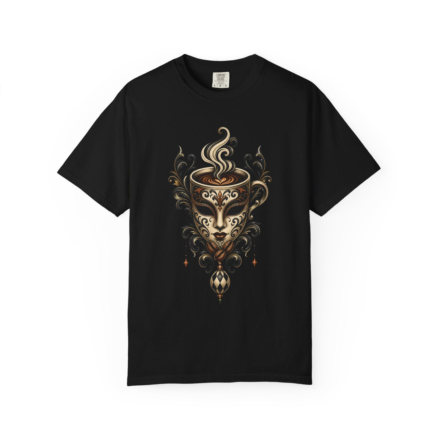 Blackwork Carnival Espresso Mask T-Shirt Graphic