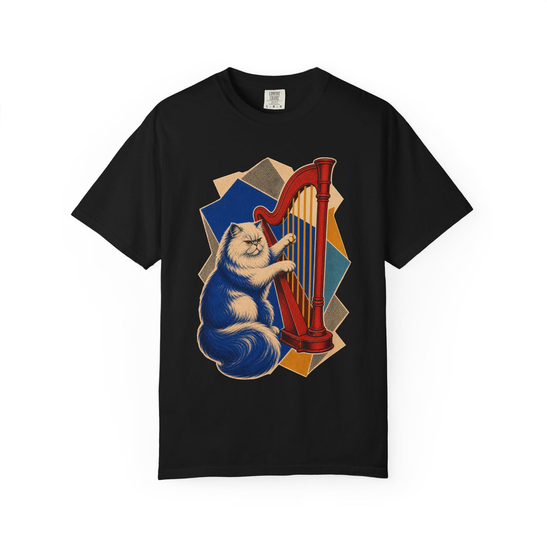 Persian Cat Concert Harp Hard-Bop Collage Graphic Tee