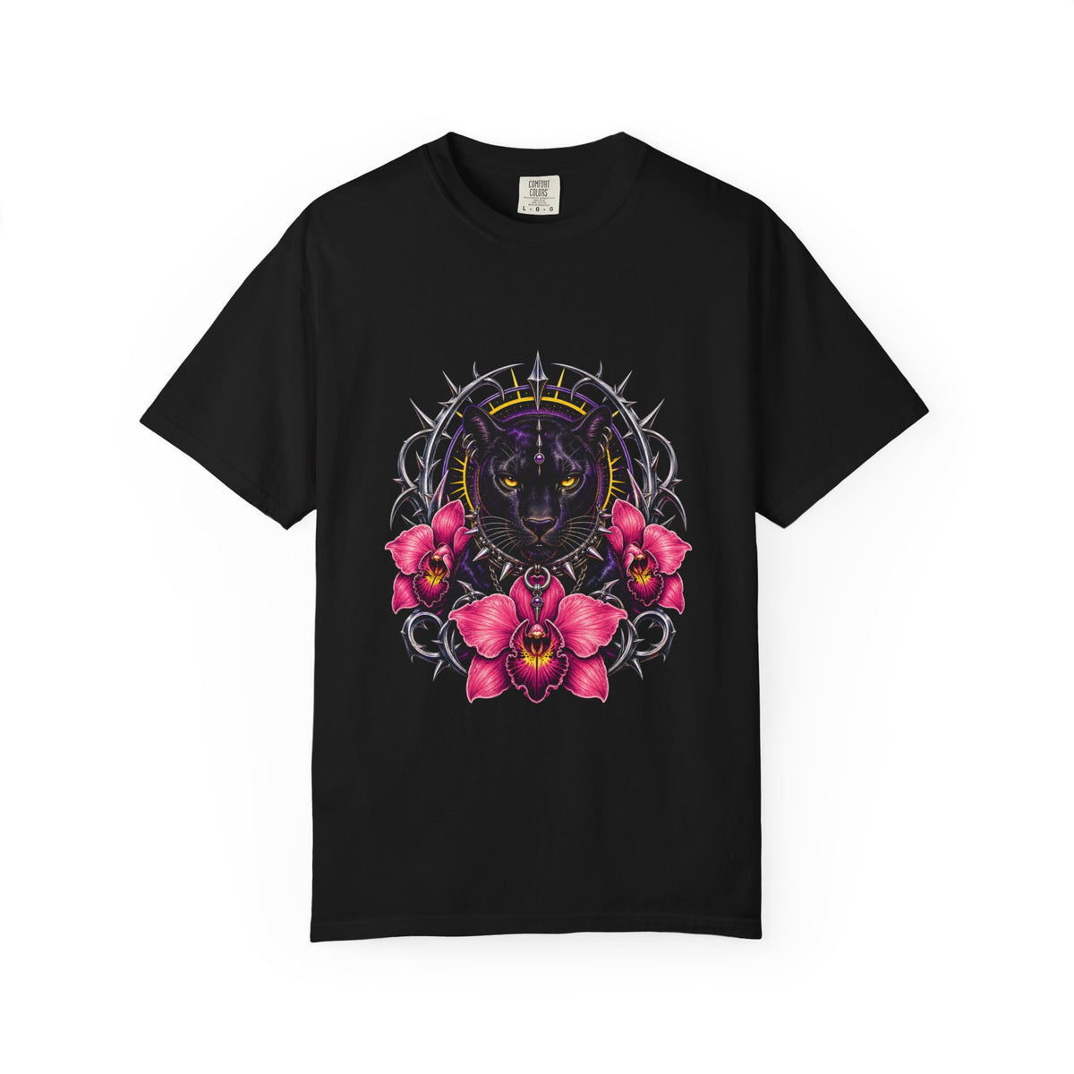 Punk Metal Orchid Panther T-Shirt Graphic