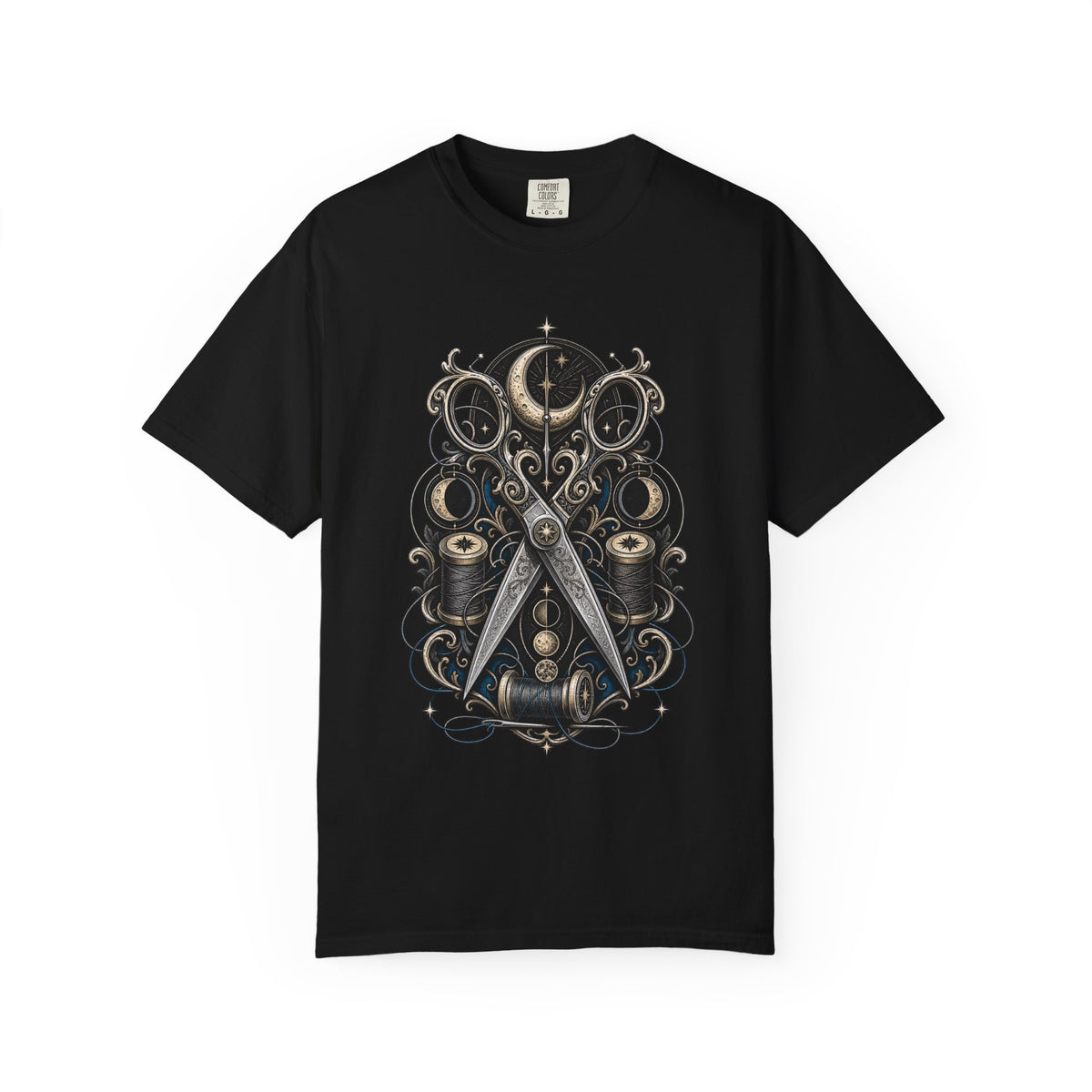 Blackwork Lunar Sewing Shears T-Shirt Graphic