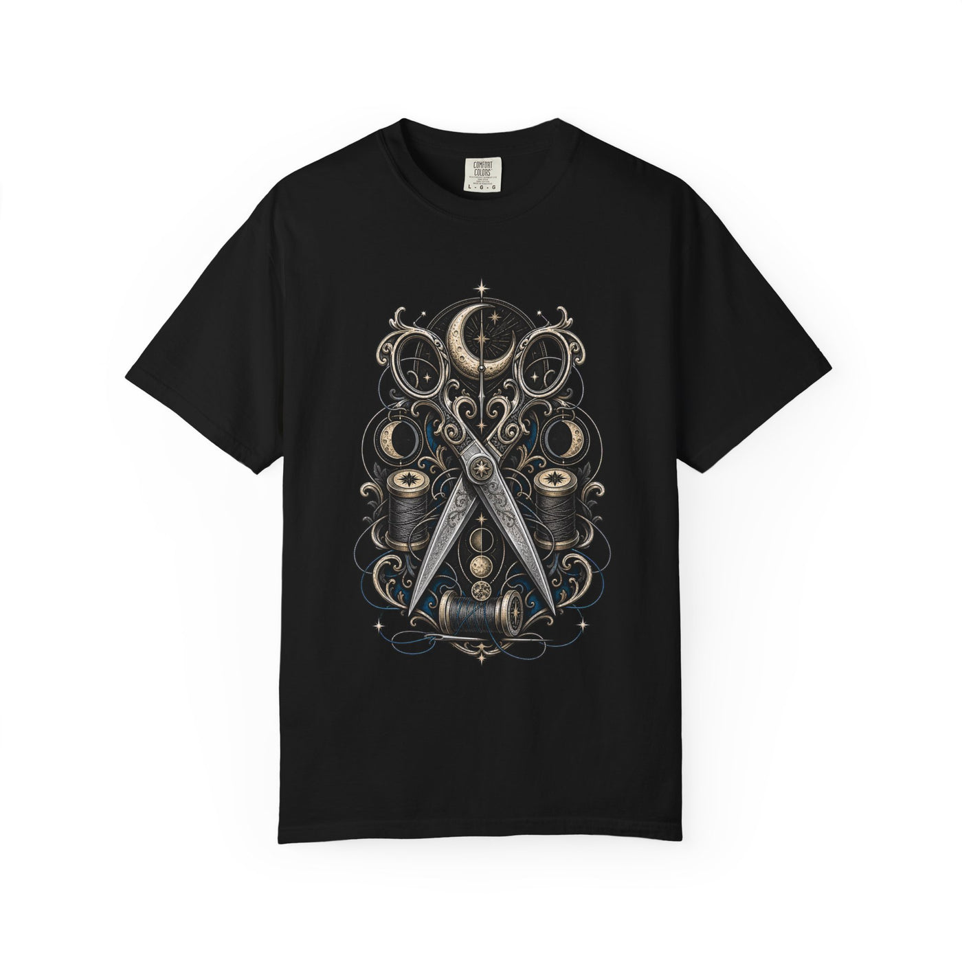 Blackwork Lunar Sewing Shears T-Shirt Graphic
