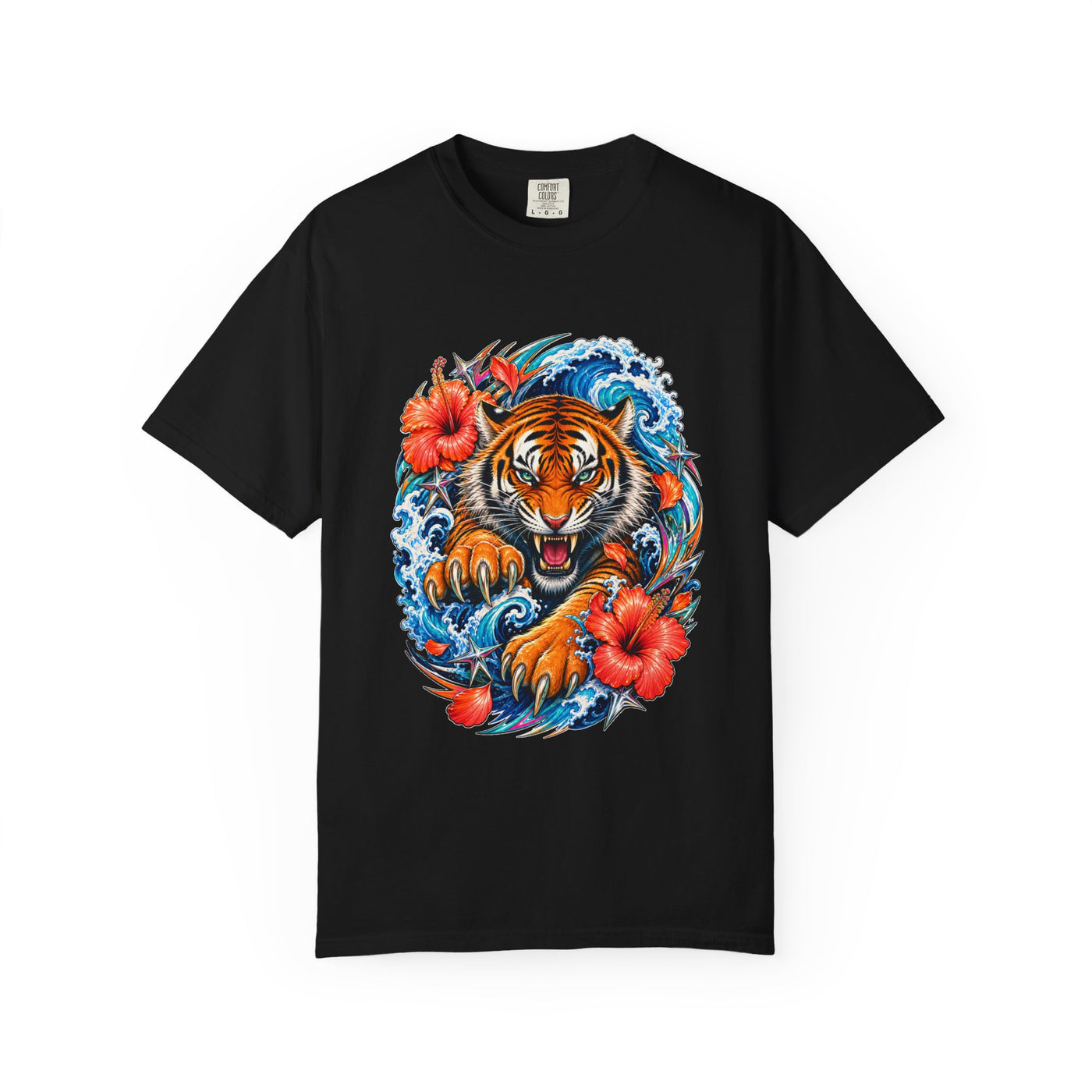 Electric Hibiscus Surf Tiger T-Shirt Graphic