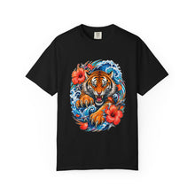 Electric Hibiscus Surf Tiger T-Shirt Graphic