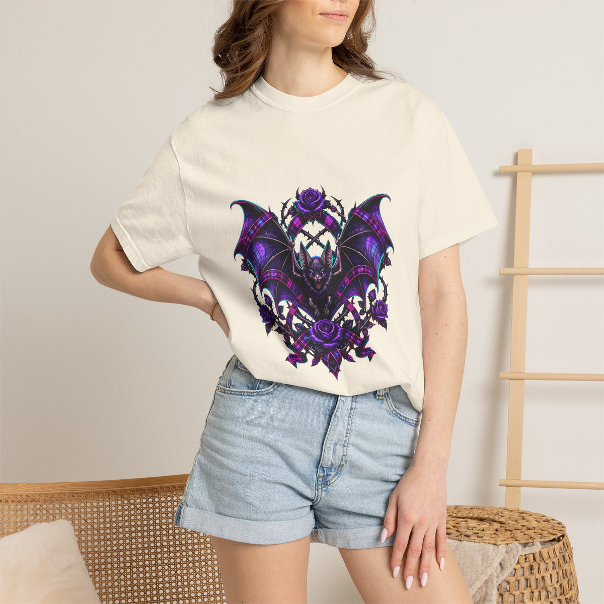 Neon Plaid Bat Bloom Graphic Tee