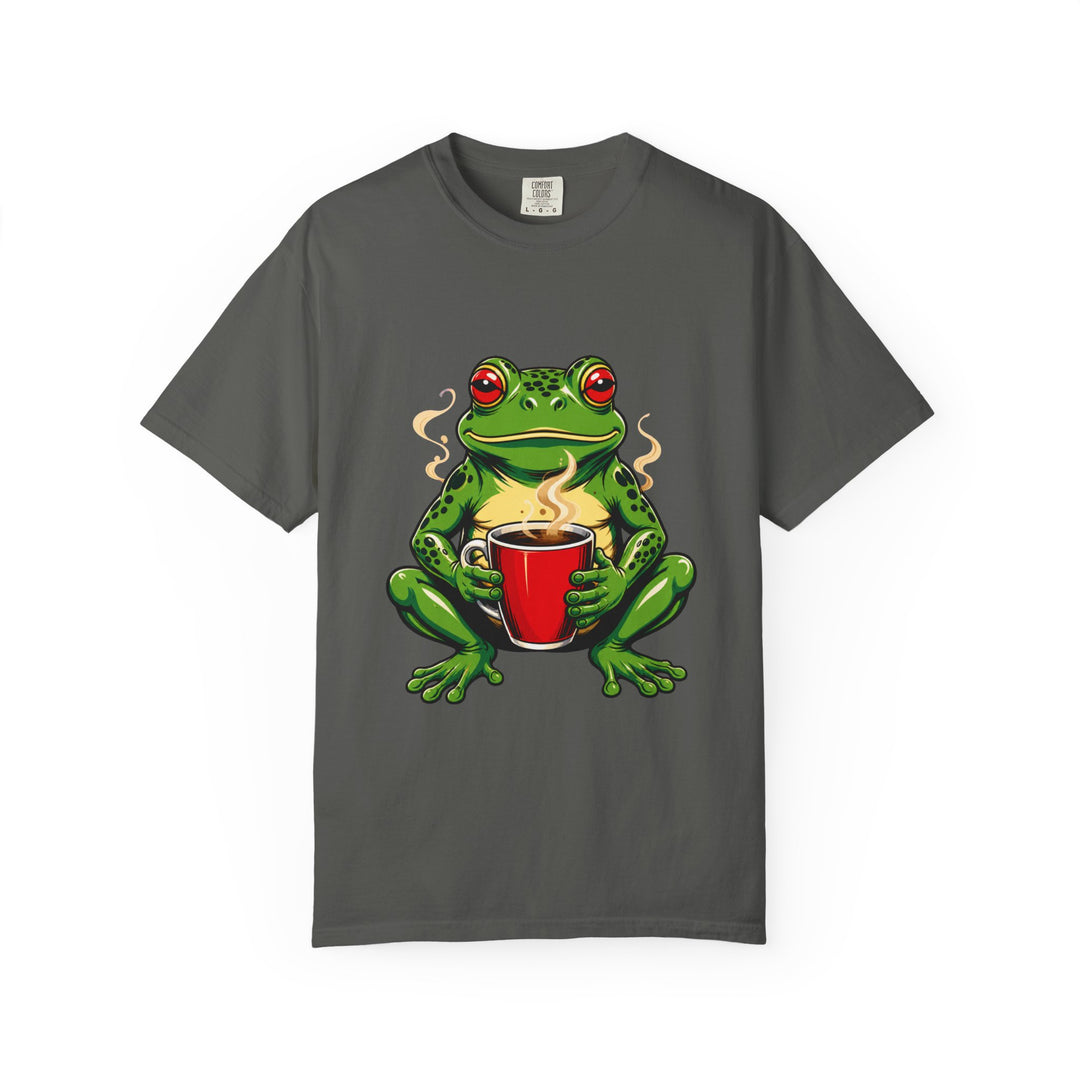 Sleepy Coffee Frog Mascot T-Shirt Graphic