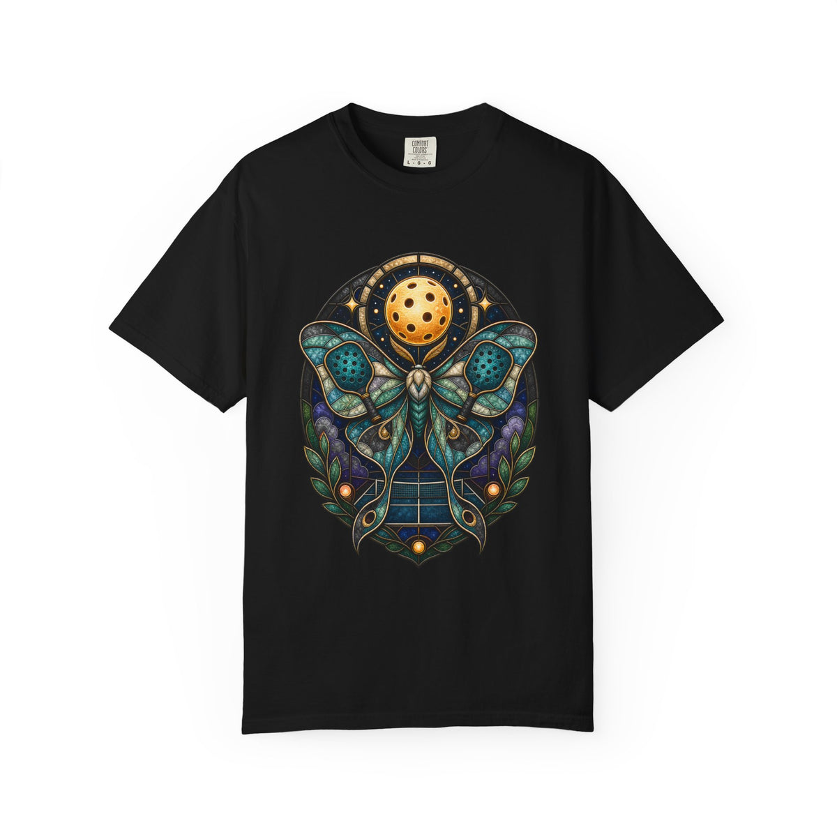 Stained Glass Pickleball Moth T-Shirt Graphic