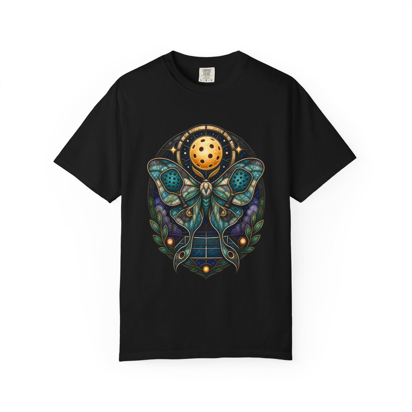 Stained Glass Pickleball Moth T-Shirt Graphic