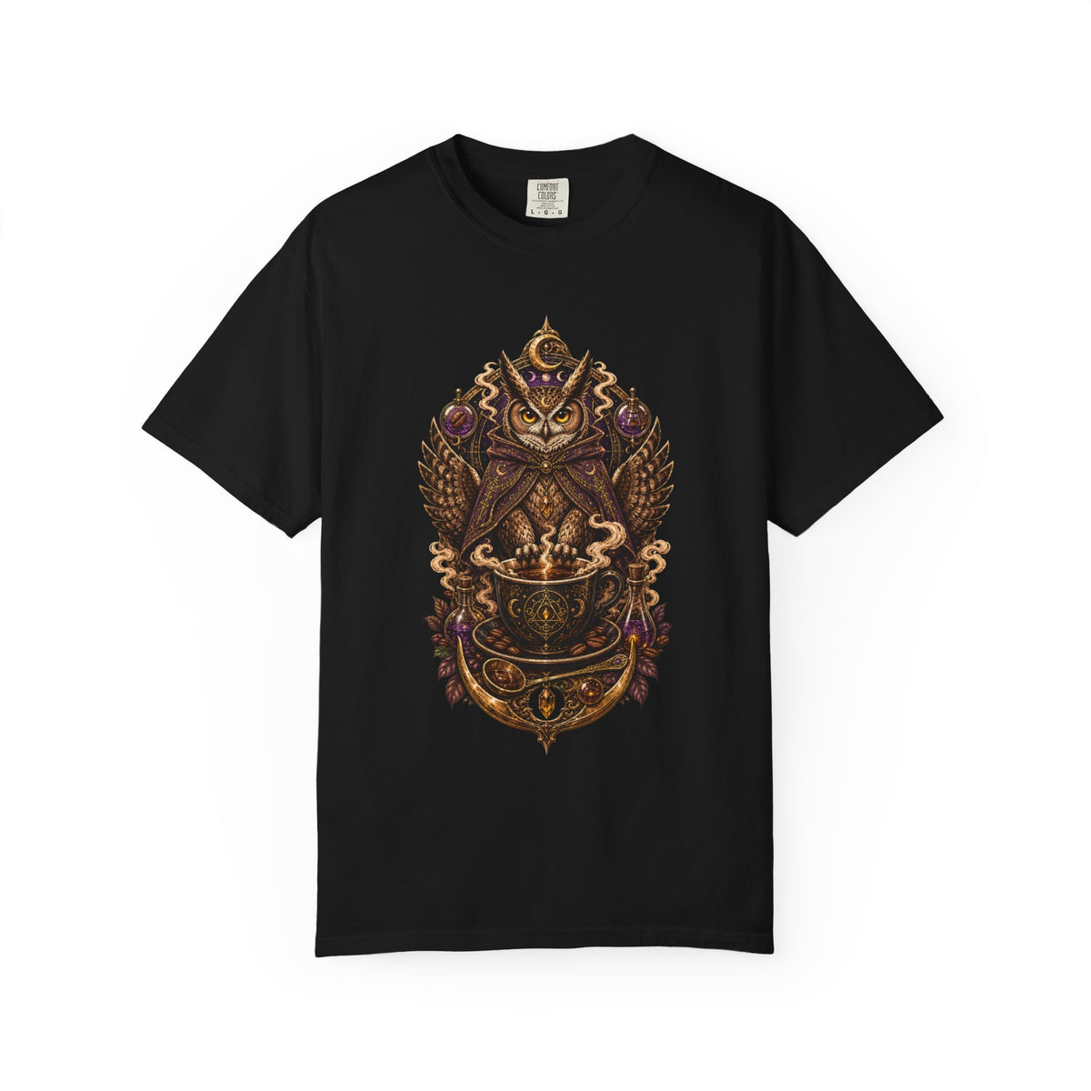 Occult Coffee Alchemist Owl T-Shirt Graphic
