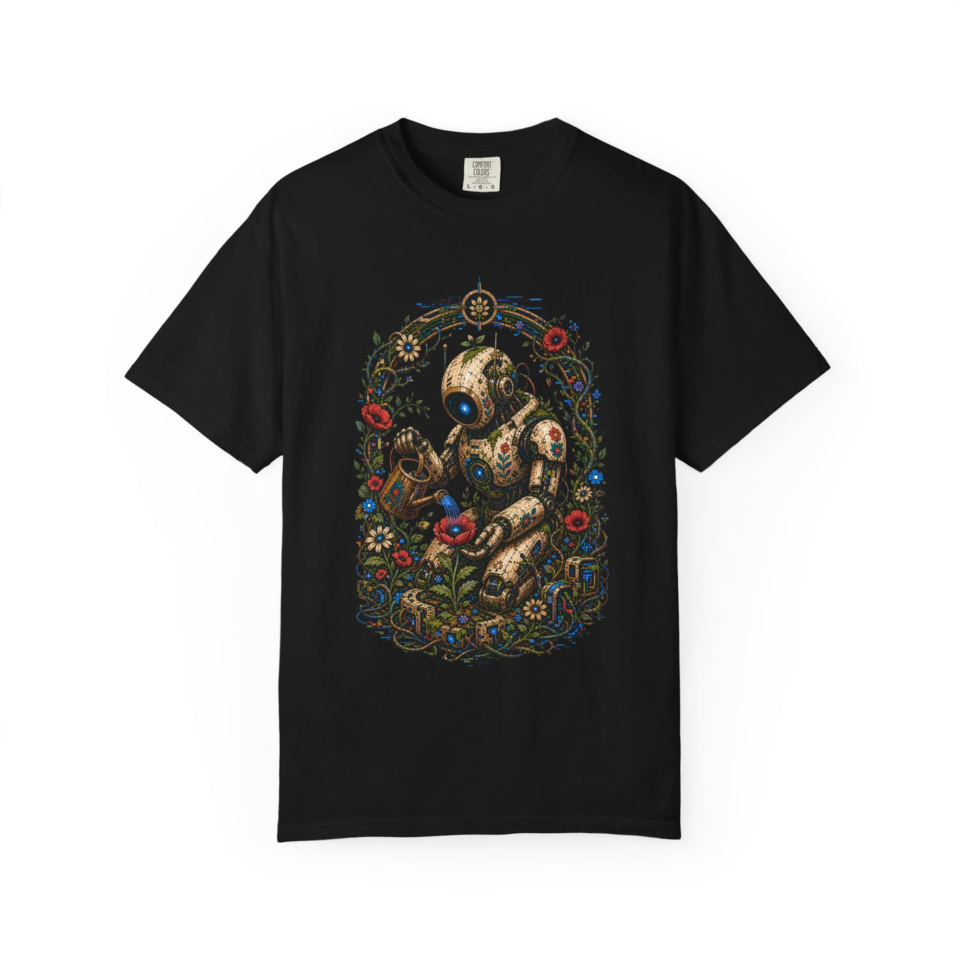 Glitch Garden Field Robot T-Shirt Graphic