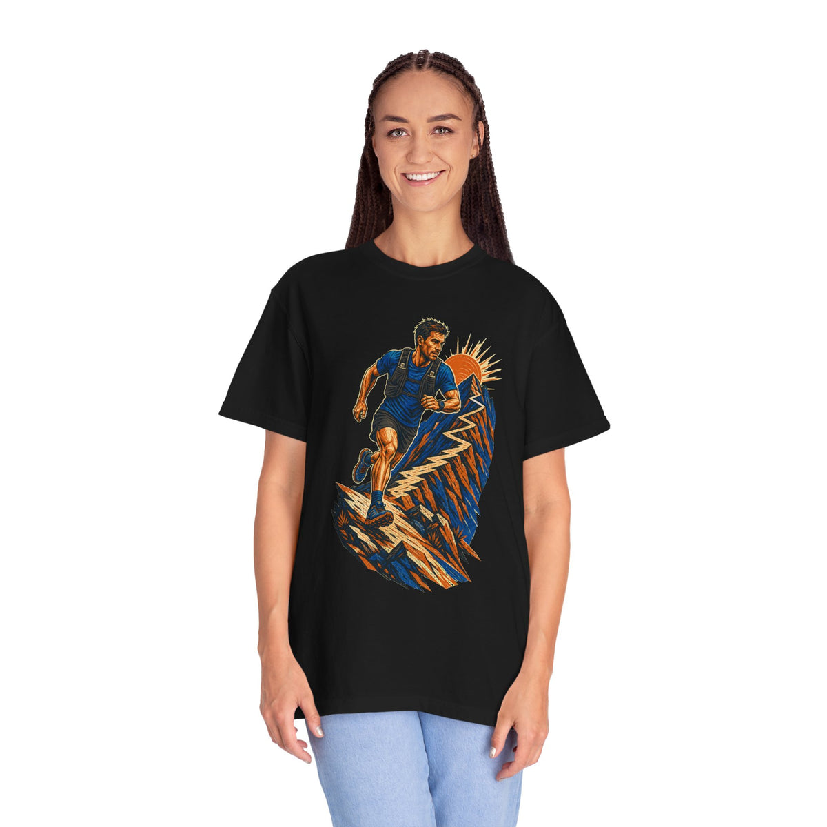 Ridge Descent Trail Runner Linocut Graphic Tee