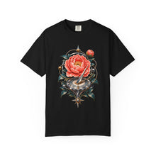 Retro-Futurist Garden Sundial Peony T-Shirt Graphic