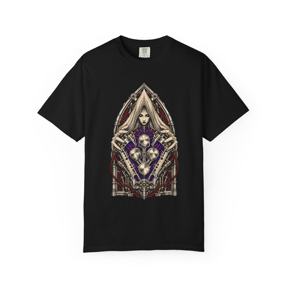 Pit Oracle Gothic Mechanic Graphic Tee graphic on a Black tee