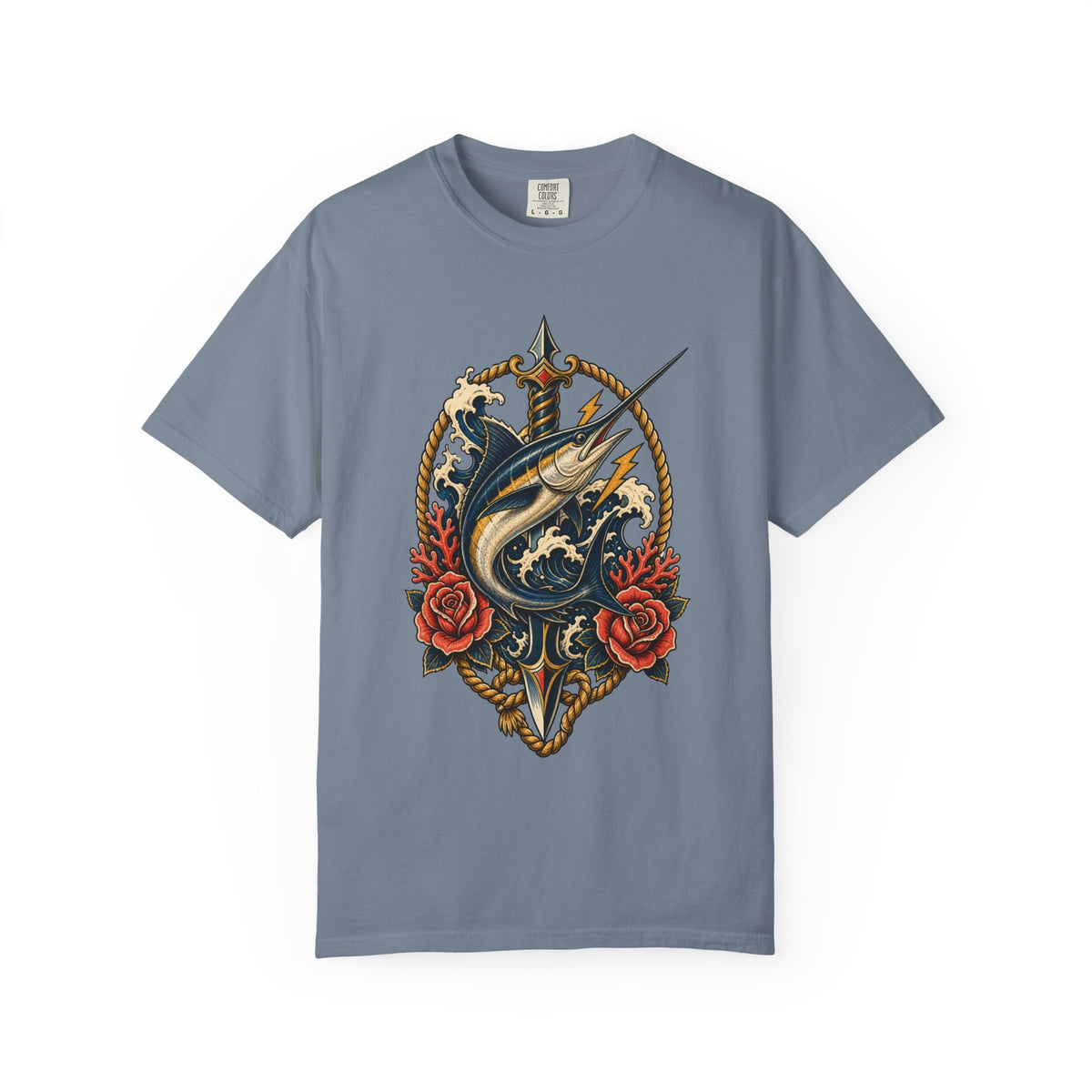 Tattoo Flash Swordfish Dagger Crest Graphic Tee