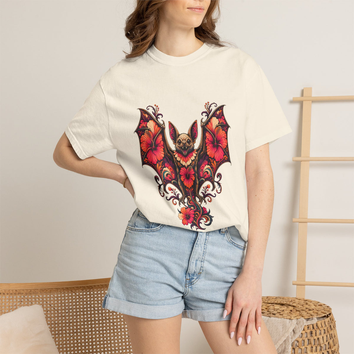 Psychedelic Hibiscus Bat Graphic Tee