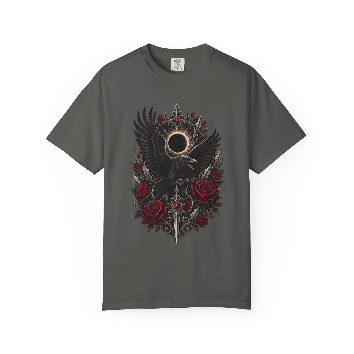 Gothic Raven Eclipse Rose T-Shirt Graphic