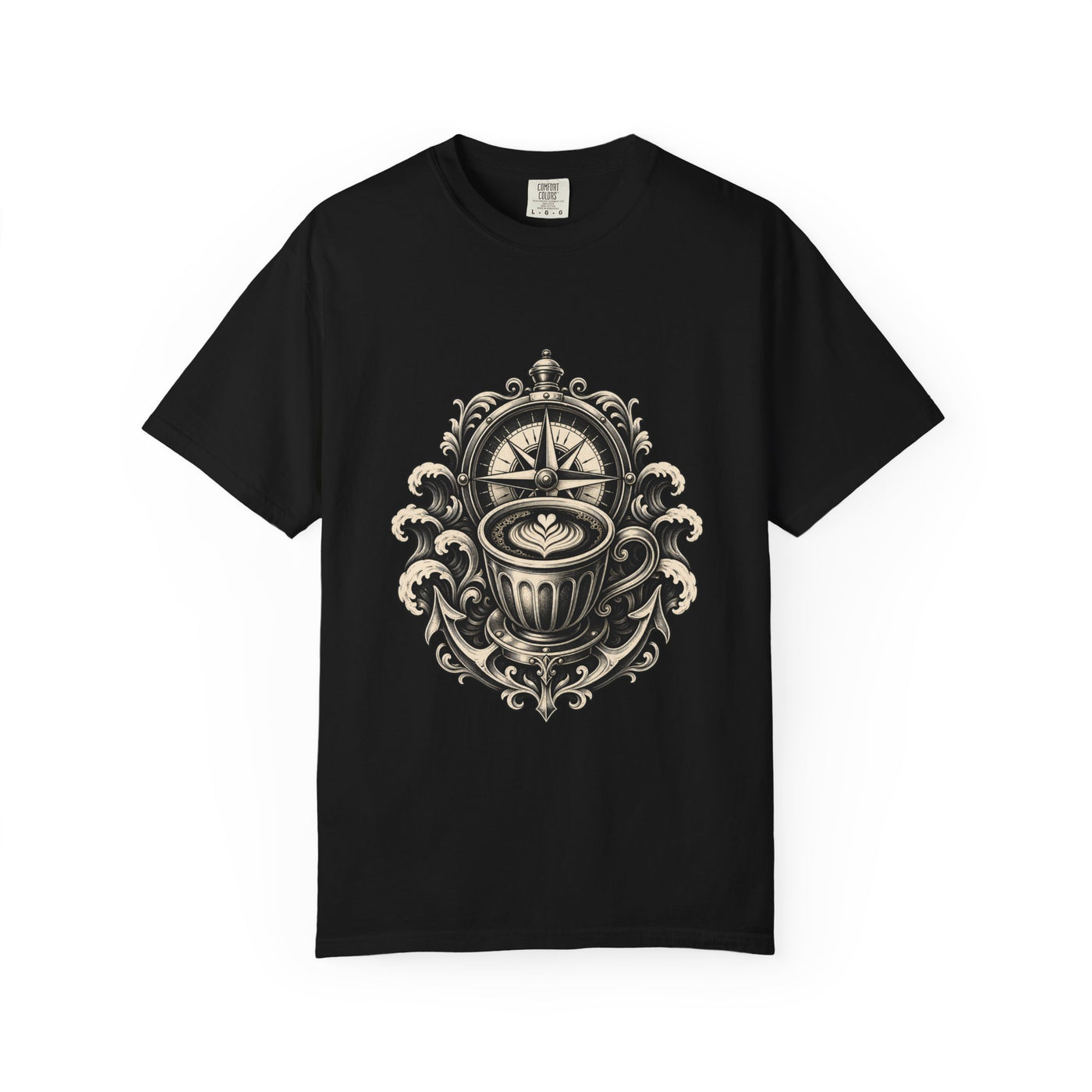 Monochrome Nautical Espresso Compass T-Shirt Graphic