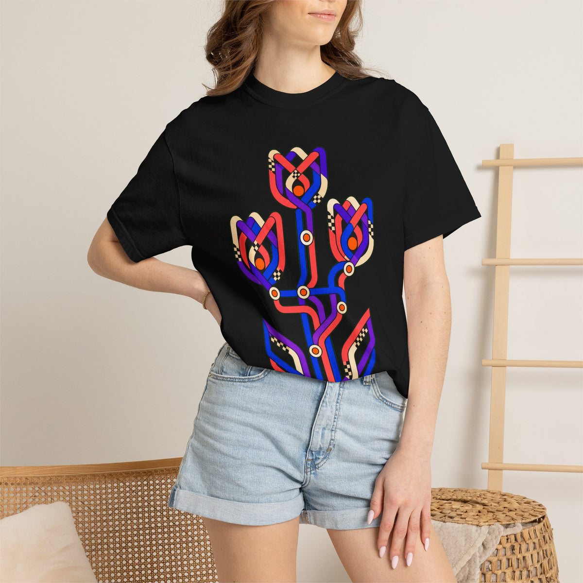 Ribbon Tulip Circuit Abstract Floral Graphic Tee