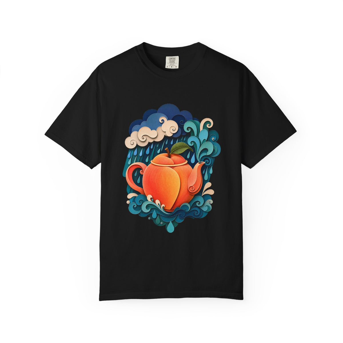 Paper Cut Monsoon Peach Teapot T-Shirt Graphic