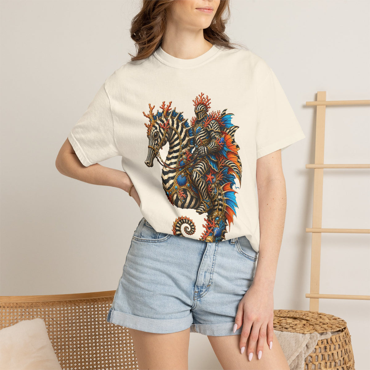Zebra Coral Seahorse Rider Graphic Tee