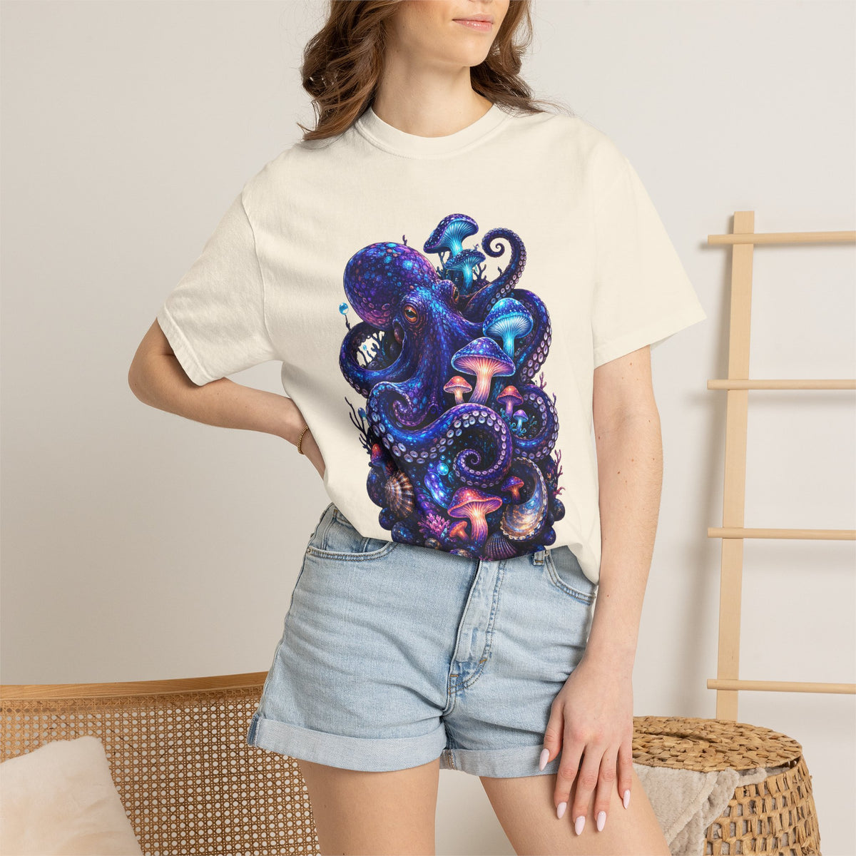 Bioluminescent Octopus Mushroom Graphic Tee