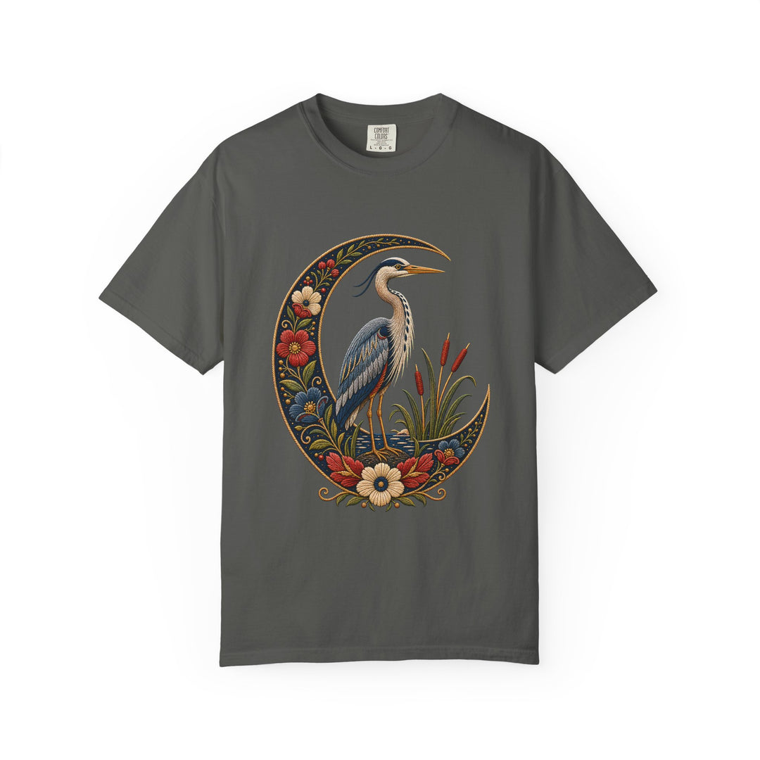 Folk Embroidery Moon Heron T-Shirt Graphic