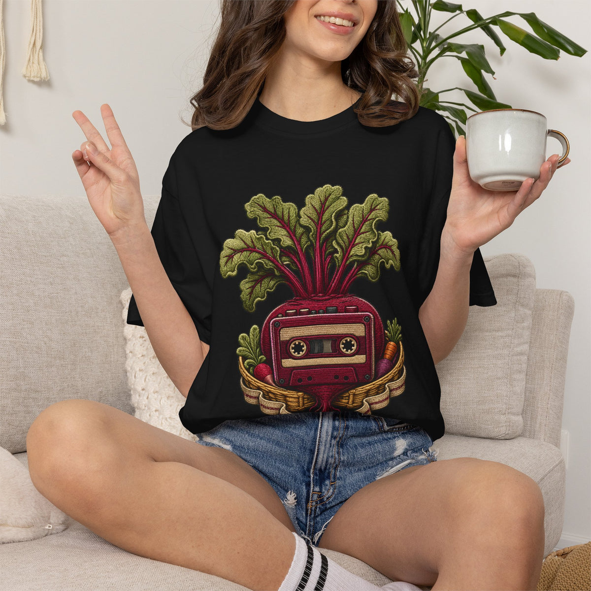 Embroidered Farmers Market Cassette Beet T-Shirt Graphic
