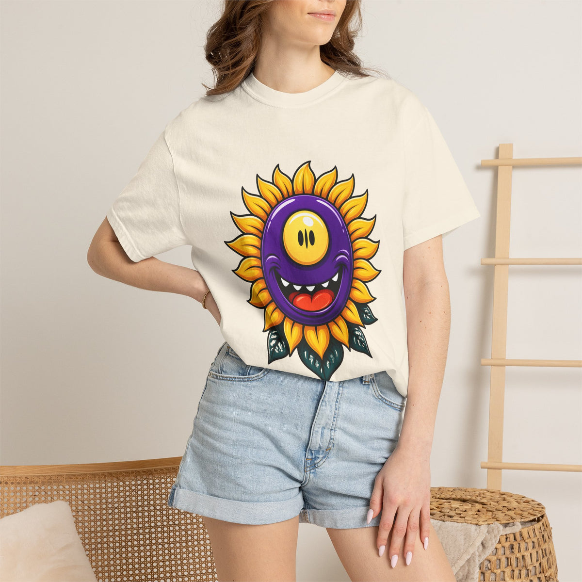 Cyclops Sunflower Monster Cartoon T-Shirt Graphic