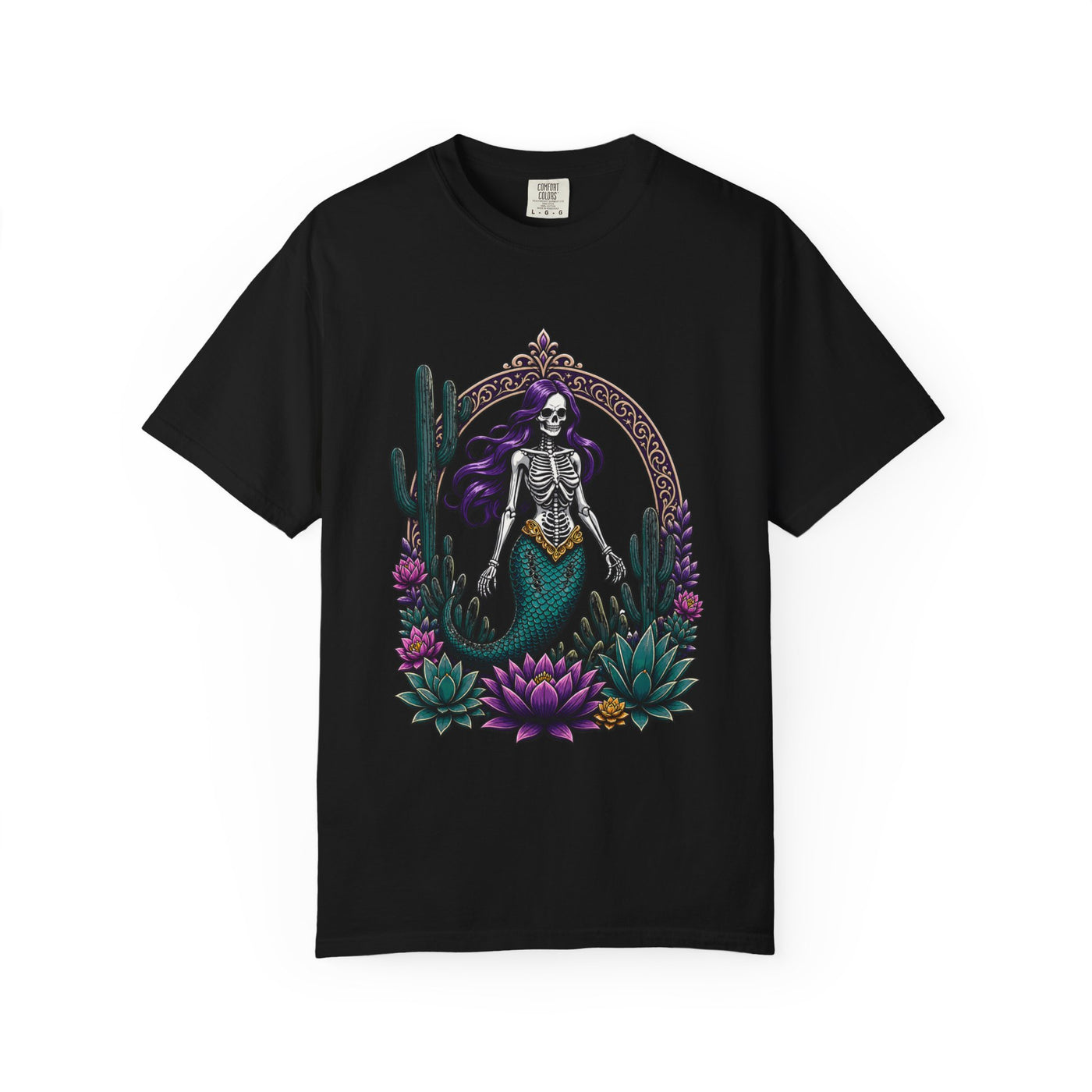 Purple Skeleton Mermaid Desert Gothic T-Shirt Graphic