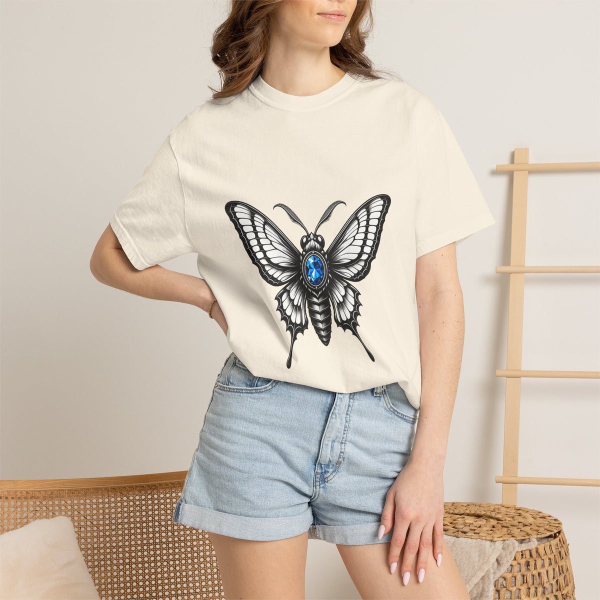 Blue Gem Gothic Moth T-Shirt Graphic
