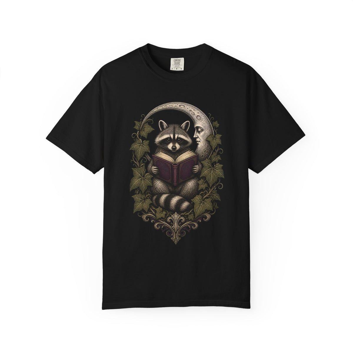 Midnight Library Raccoon Woodcut Graphic Tee