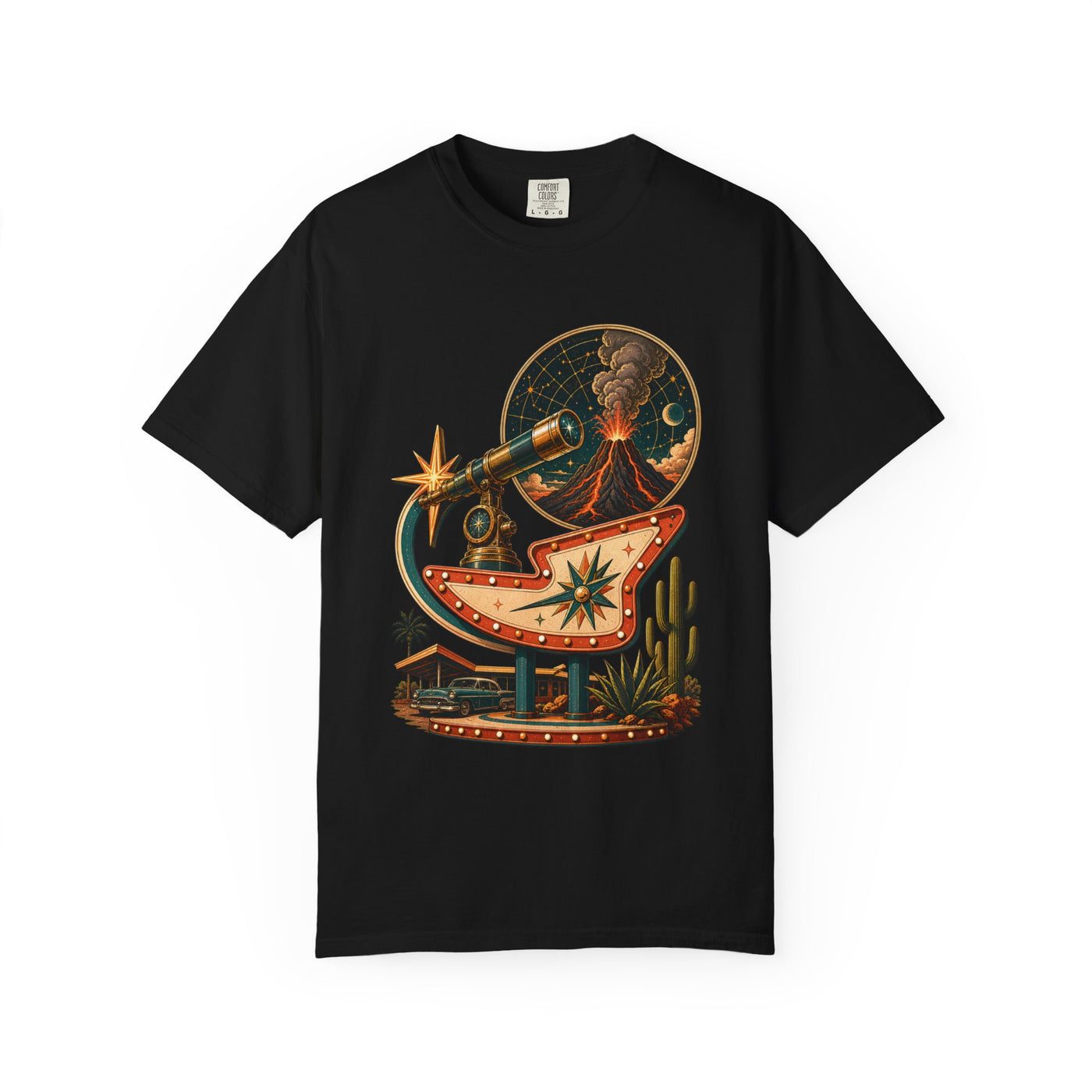 Retro Motel Volcano Telescope T-Shirt Graphic