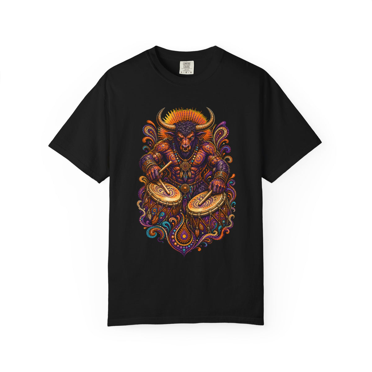 Acid Paisley Minotaur Drummer T-Shirt Graphic