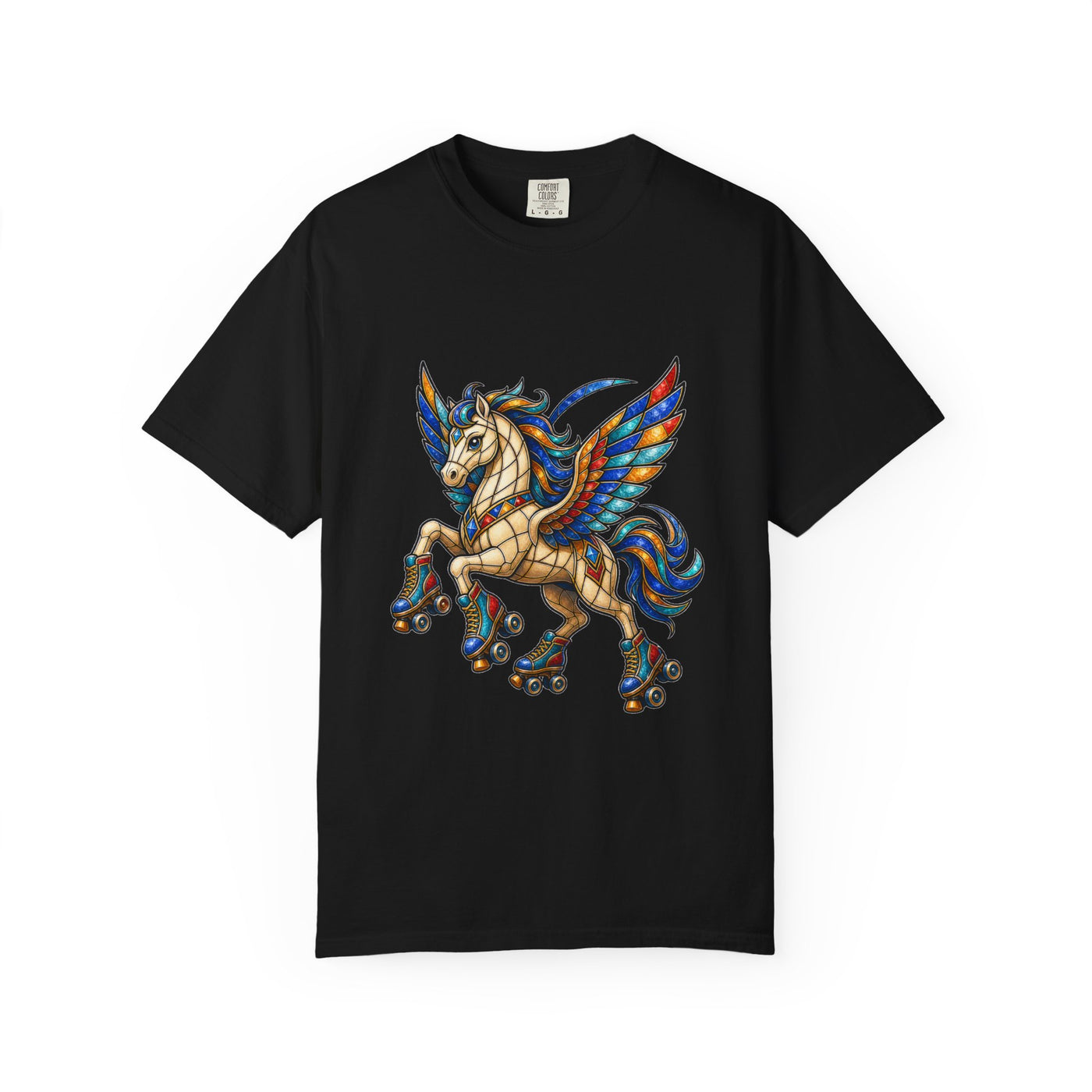 Stained Glass Roller Skate Pegasus T-Shirt Graphic