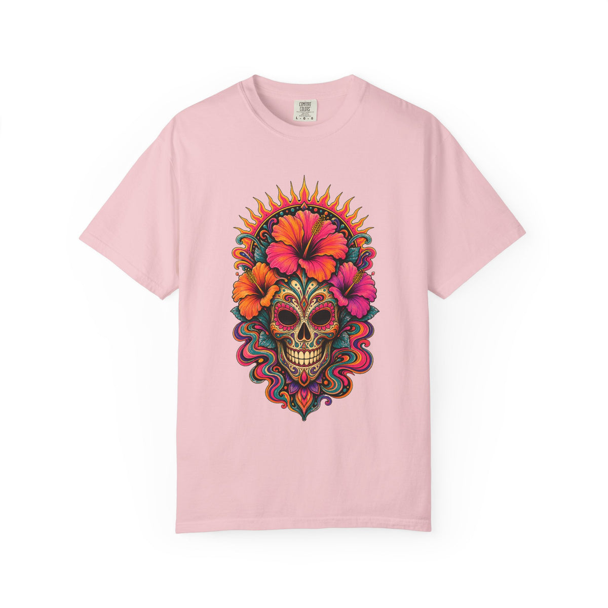 Psychedelic Hibiscus Skull Mask T-Shirt Graphic