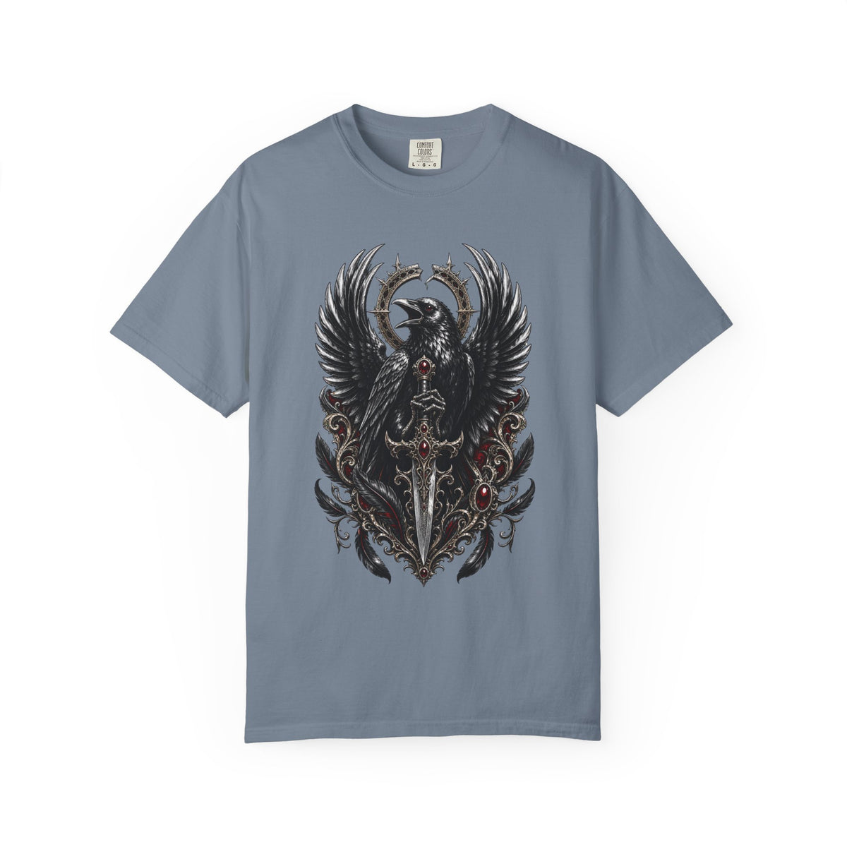 Gothic Chrome Raven Blade T-Shirt Graphic