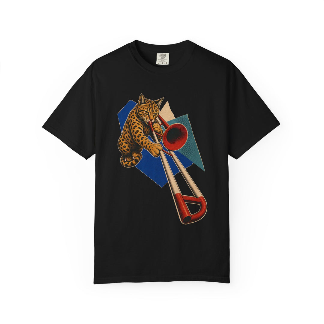 Bengal Cat Trombone Hard-Bop Collage Graphic Tee