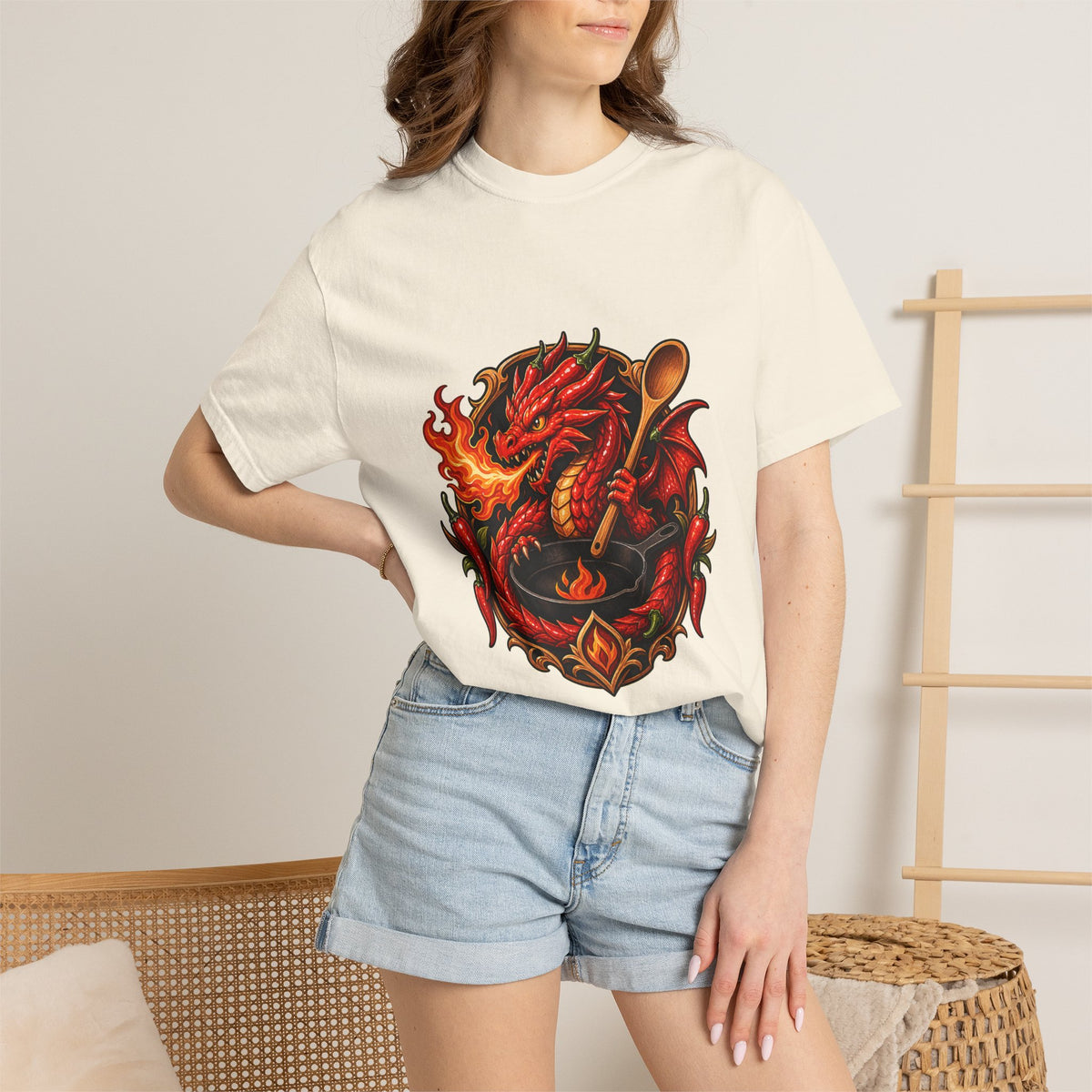 Chili Pepper Dragon Kitchen Crest T-Shirt Graphic