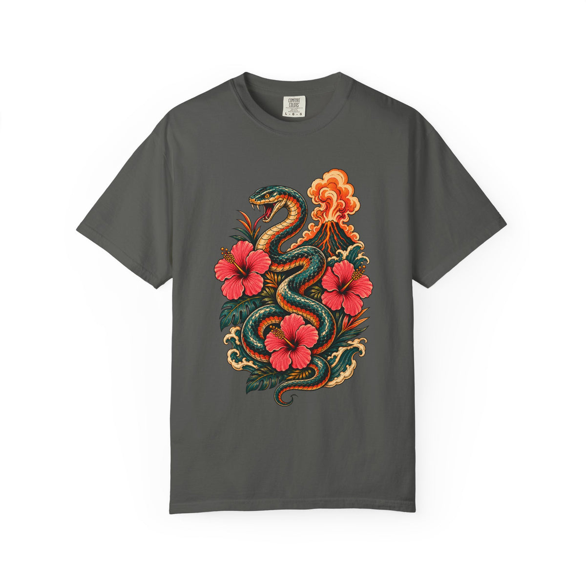 Postcard Hibiscus Volcano Serpent T-Shirt Graphic