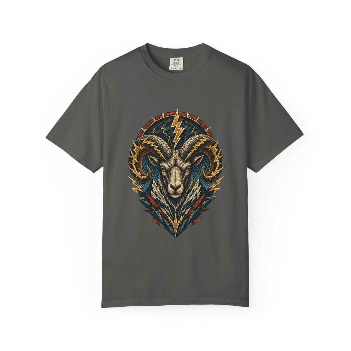 Thunder Ram Woodcut T-Shirt Graphic