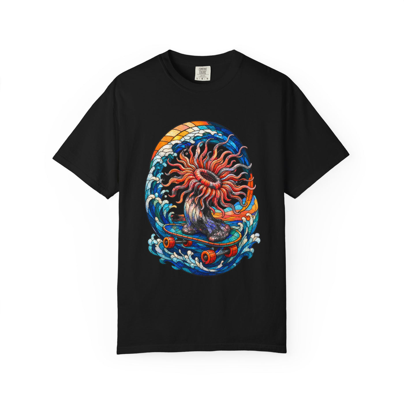 Stained Glass Skateboard Anemone T-Shirt Graphic