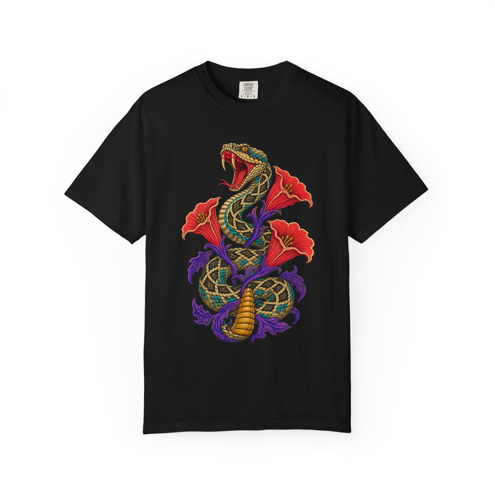 Datura Rattler Embroidered Western Graphic Tee graphic on a Black tee