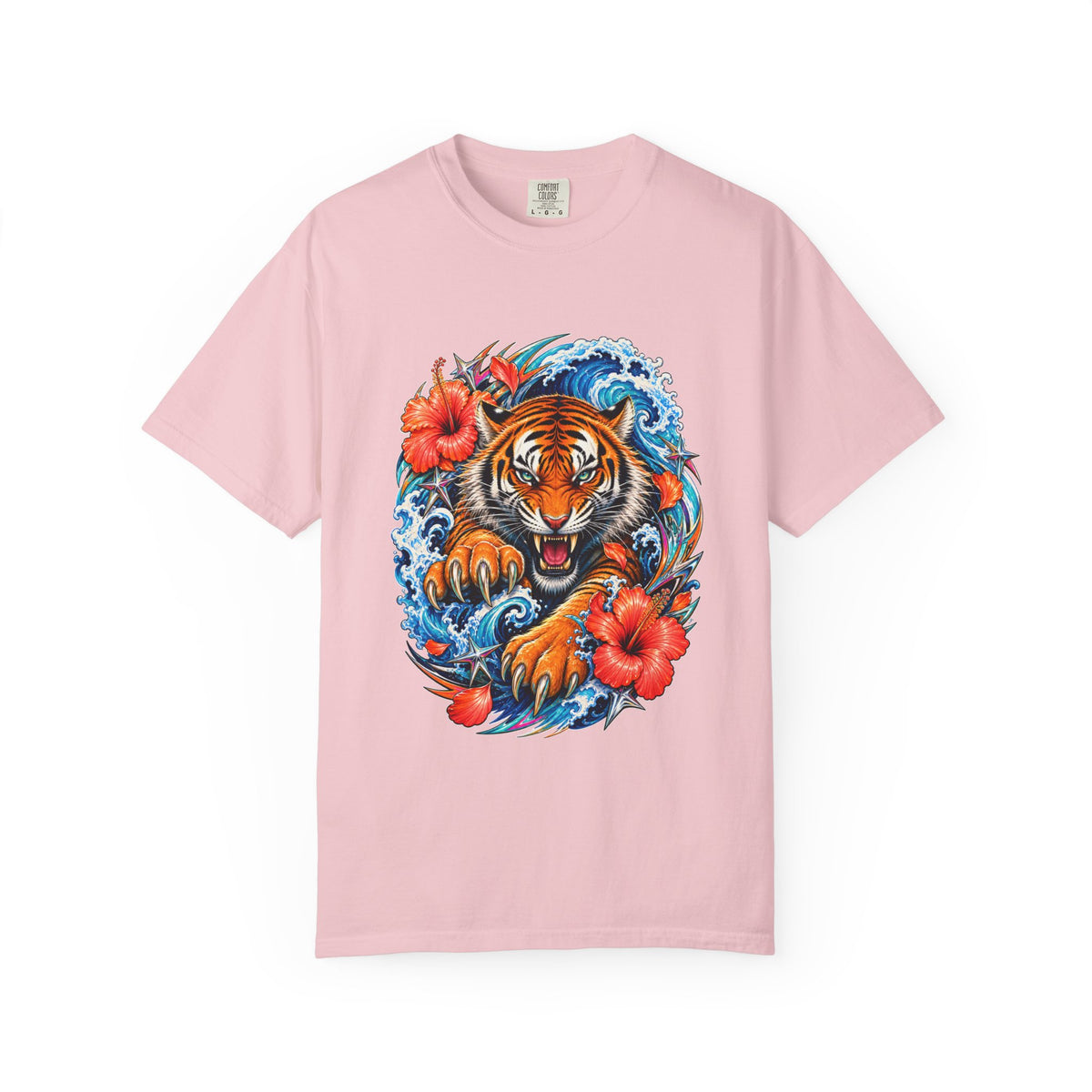 Electric Hibiscus Surf Tiger T-Shirt Graphic