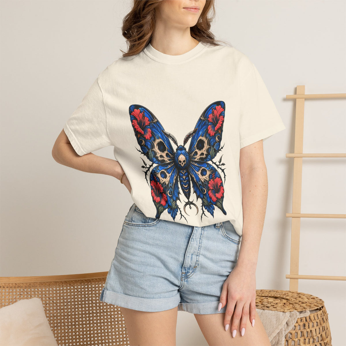 Cerulean Hibiscus Reaper Moth Graphic Tee